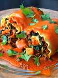 Vegan Plant Based Chorizo, Sweet Potato & Spinach Rollatas with Spicy Coconut Indian Curry Sauce