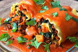 Vegan Plant Based Chorizo, Sweet Potato & Spinach Rollatas with Spicy Coconut Indian Curry Sauce recipe main photo