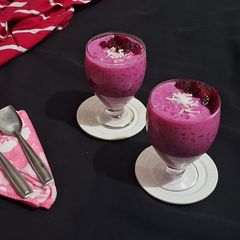 A picture of Pink Dragon fruit Sago pudding dessert.