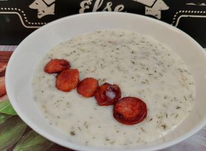 Tökfőzelék sült debreceni kolbászkarikákkal recept fotója