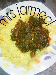 A picture of Yellew rice with miyar alaiyahu.