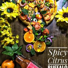 Spicy citrus buffalo pizza A picture of Spicy citrus buffalo pizza.