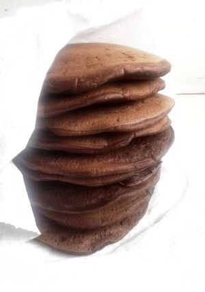 A picture of Fluffy Eggless Chocolate Pancakes.
