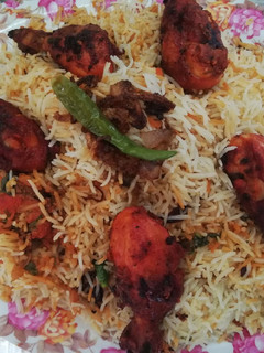 A picture of Chicken 65 biryani.