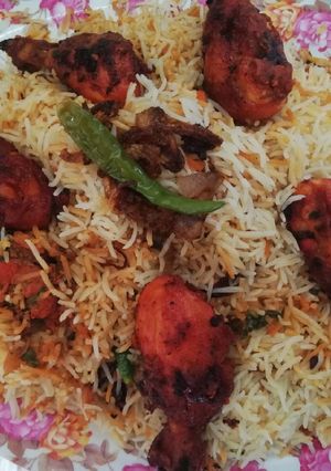 A picture of Chicken 65 biryani.