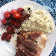 Haddock wrapped in Parma ham with sage and butter A picture of Haddock wrapped in Parma ham with sage and butter.
