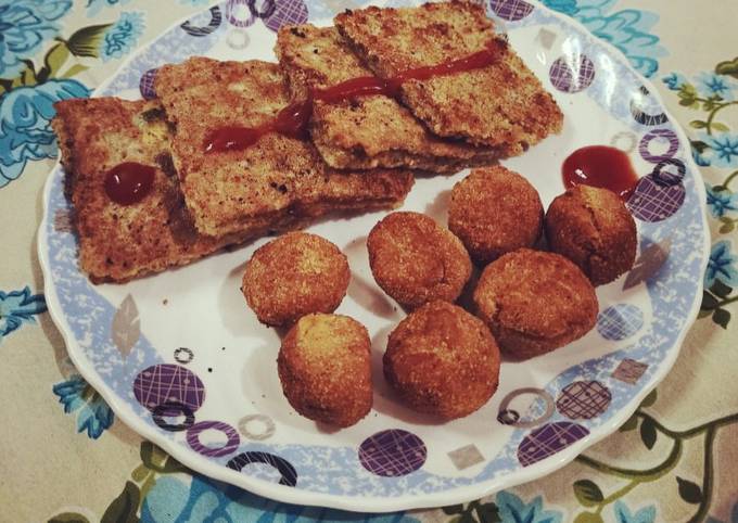 Quick and easy breakfast egg bread toast and chicken balls