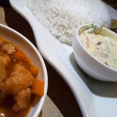 A picture of Cauliflower in tomato 🍅 concasse & Tartar sauce.