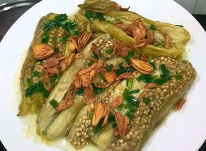 Hình của món Cà tím nướng mỡ hành (chay) bằng nồi chiên không dầu.