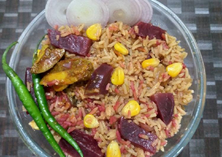 Recipe of Any-night-of-the-week Beetroot -Corn Pulao