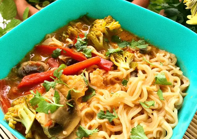 Receta Curry rojo de salmón con fideo ramen