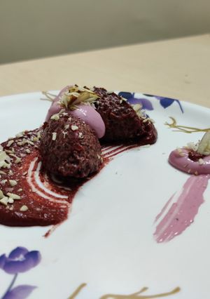 A picture of Beetroot halwa with Beetroot shrikhand.