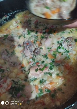 Una foto de Pollo al disco con crema