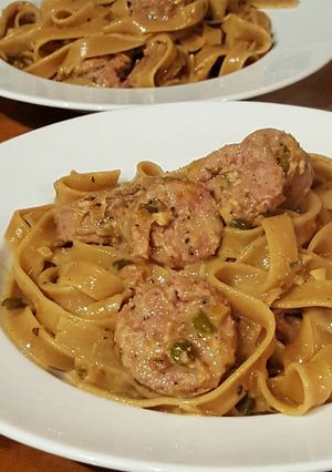 A picture of Sausage Picatta Pasta.