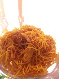 عکسی از دستور کته ماکارونی با مرغ (به یاد مامانجونم🥀🖤)