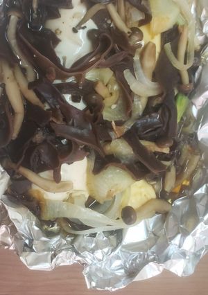Hình của món Đậu phụ non hấp nấm.