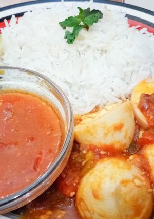 A picture of Egg curry served with rice#localfoodcontest-NairobiNorth.