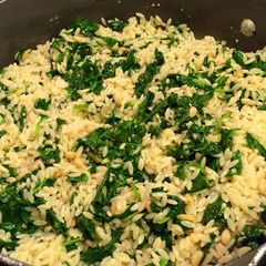 A picture of Orzo Spinach and Pinnoli Nut Sautee.
