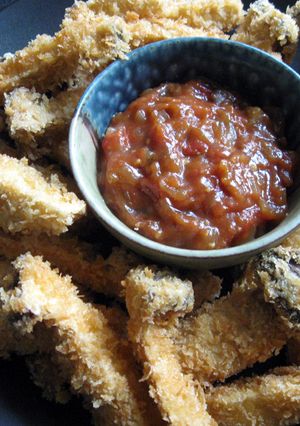 A picture of Crumbed King Oyster Mushrooms.