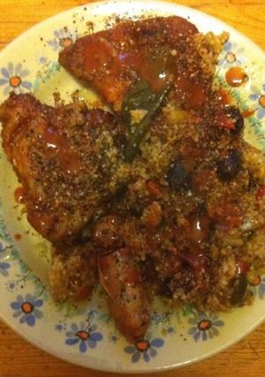 Une photo de Escalopes de poulet au boulgour légumes et olives