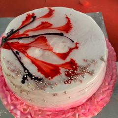 A picture of Chocolate Thread Cake with Vanilla Icing.