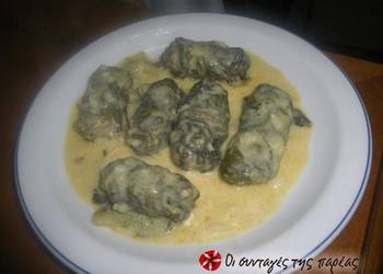 Update, Serving Recipe Lettuce Dolmades with egglemon sauce avgolemono Very Delicious