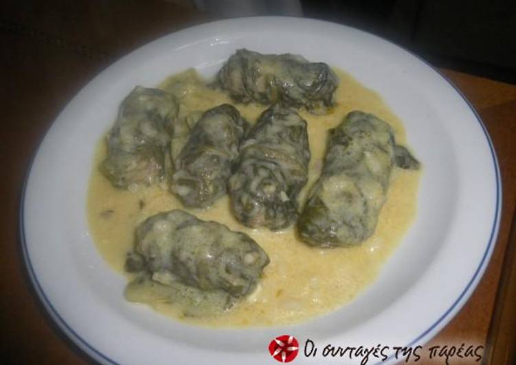 Lettuce Dolmades with egg-lemon sauce (avgolemono)