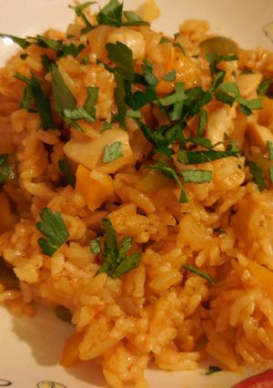 A picture of Japanese Style Ketchup Chicken Rice.