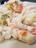 Light Russian salad with prawns