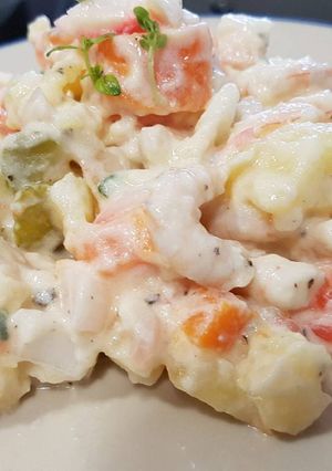 A picture of Light Russian salad with prawns.