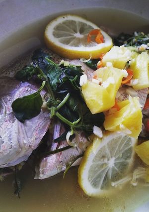 Foto resep Kakap kukus-saus lemon pedas ala thai (pla kapong neung manao)
