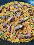 Fideos con costilla ibérica y edamame