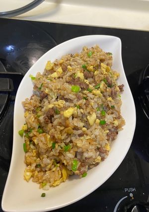 A picture of Beef and Egg Fried Rice.