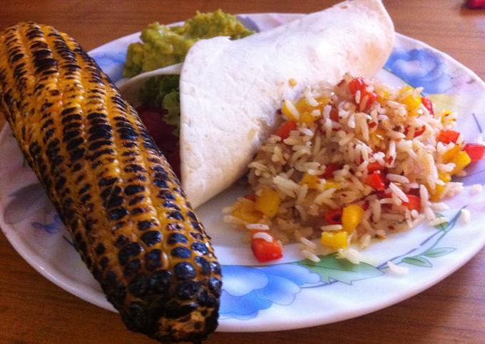 Tortillas with Refried Beans and Spicy Rice