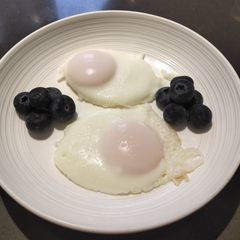A picture of Poached Eggs with Blueberries.