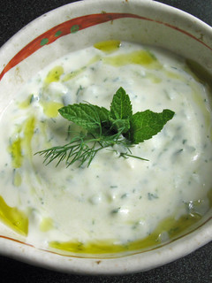 A picture of ‘Tzatziki’ (Yoghurt & Cucumber Dip).