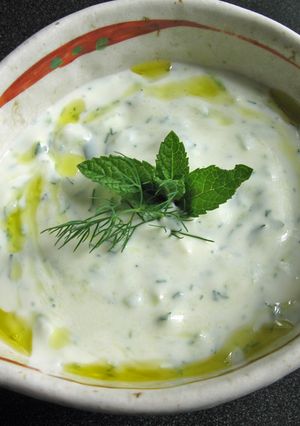 A picture of ‘Tzatziki’ (Yoghurt & Cucumber Dip).