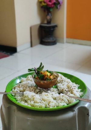 A picture of Butter Rice in veggie minty gravy.
