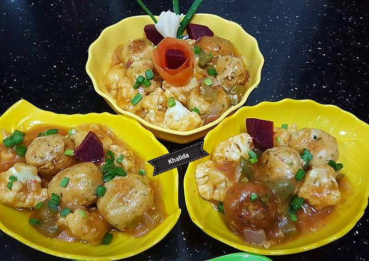 Recipe of Homemade Chicken Vegetable balls and Cauli Flower Manchurian