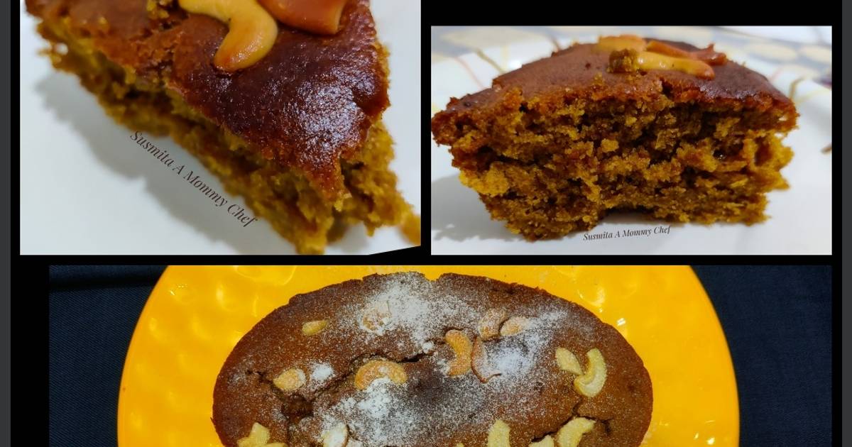 Cardamom flavoured eggless wheat flour jaggery cake Recipe by Susmita