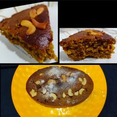A picture of Cardamom flavoured eggless wheat flour- jaggery cake.