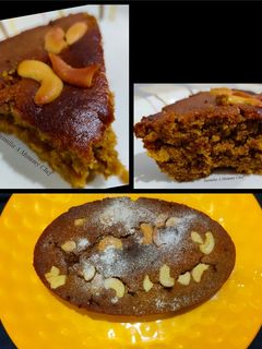 A picture of Cardamom flavoured eggless wheat flour- jaggery cake.