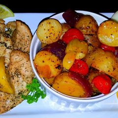 A picture of Mike's Lemon Chicken & Sweet Garlic Baby Spuds.