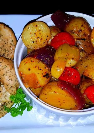 A picture of Mike's Lemon Chicken & Sweet Garlic Baby Spuds.