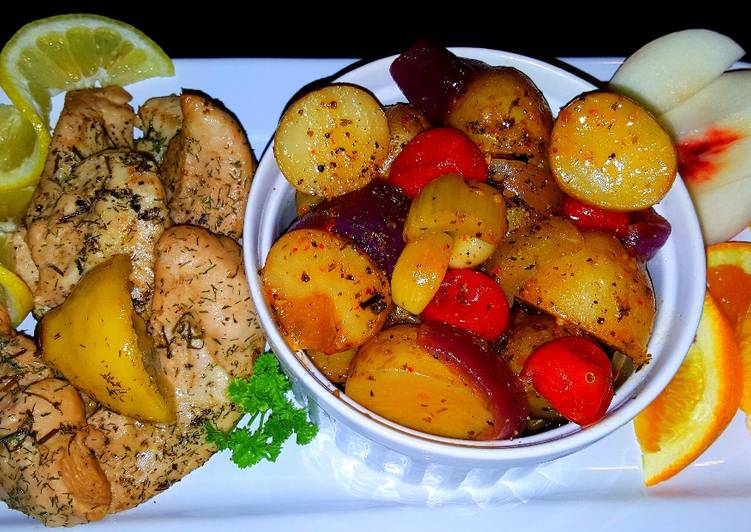 Recipe of Super Quick Homemade Mike&#39;s Lemon Chicken &amp; Sweet Garlic Baby Spuds