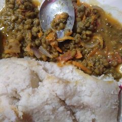 Ugali Ndengu and yoghurt A picture of Ugali Ndengu and yoghurt.