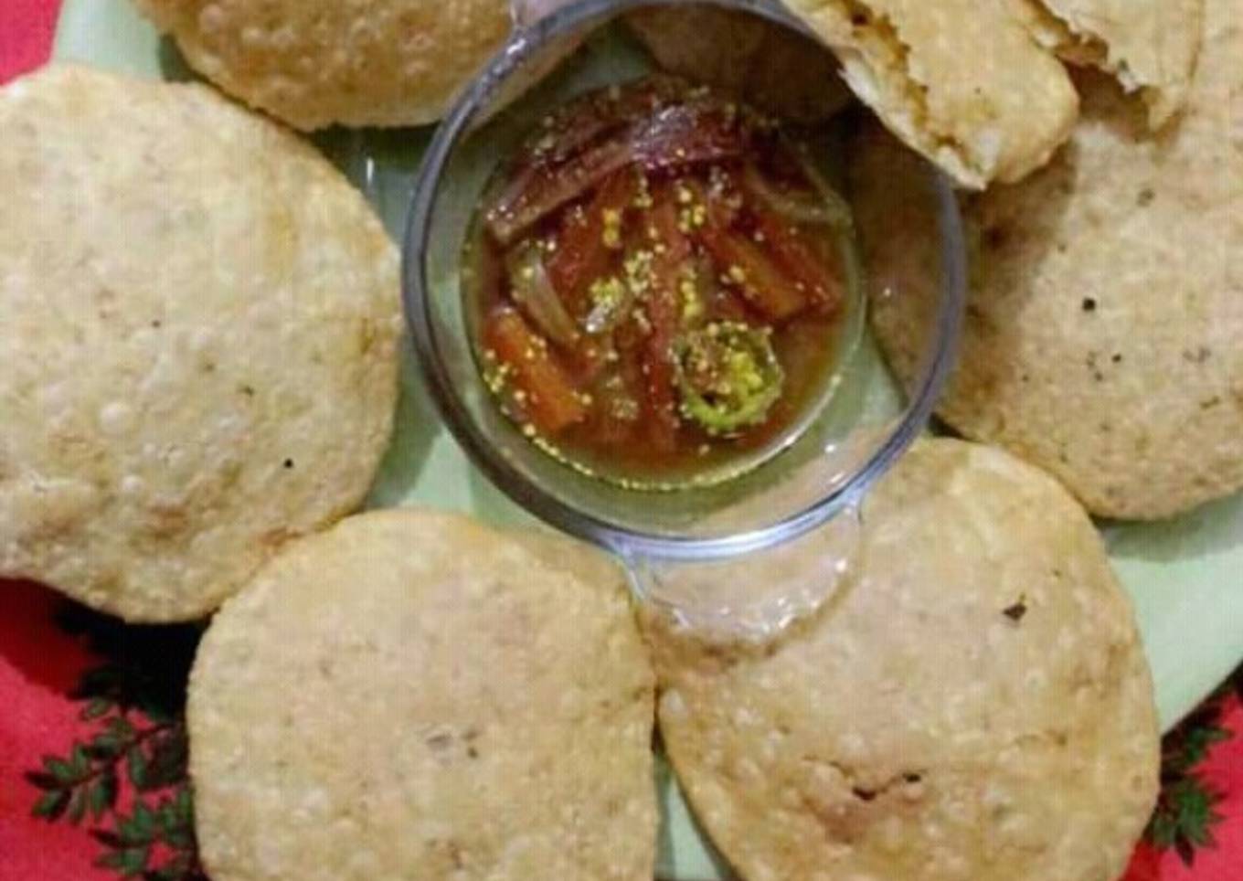 Daal kachori with aloo bhaji +gajar moli ka pani wala achar