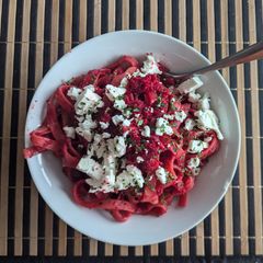 A picture of Vibrant Beetroot Pasta with Feta.