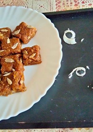 A picture of Dry coconut and jaggery Burfi.