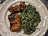 Pollo marinado oriental a la barbacoa con espinacas a la crema y arándanos!!!!
